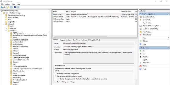 Điều hướng đến Task Scheduler Library > Microsoft > Windows > Application Experience