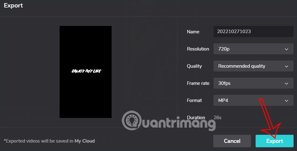 Chọn chất lượng video CapCut online