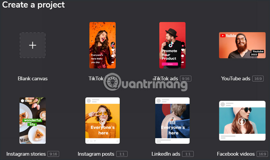 Chọn chủ đề video trên CapCut online