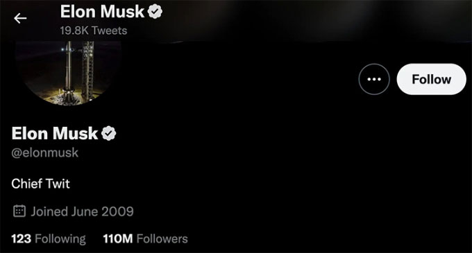 Thông tin giới thiệu mới trên tài khoản Twitter của tỷ phú công nghệ Elon Musk.