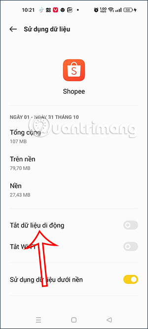 Tắt dữ liệu di động