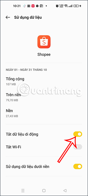 Chặn dùng dữ liệu cho ứng dụng