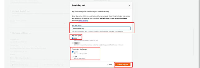 Màn hình pop-up nơi bạn tạo cặp key