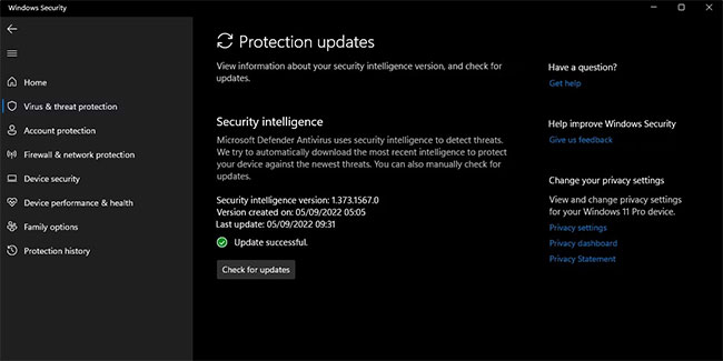 Cách kiểm tra xem có bản cập nhật nào cho Windows Security hay không