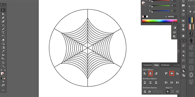 Illustrator liên kết Polar Grid với hình mạng nhện