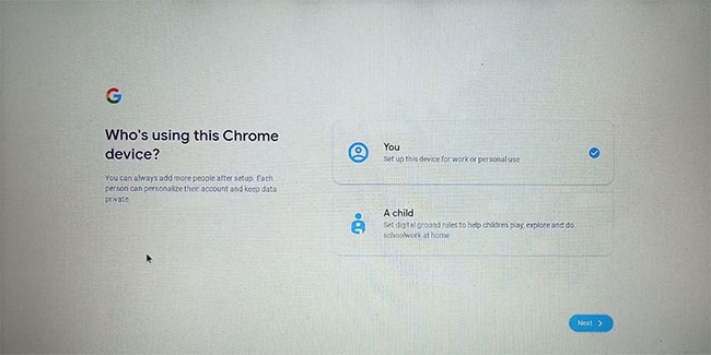 Chọn loại người dùng trong ChromeOS Flex