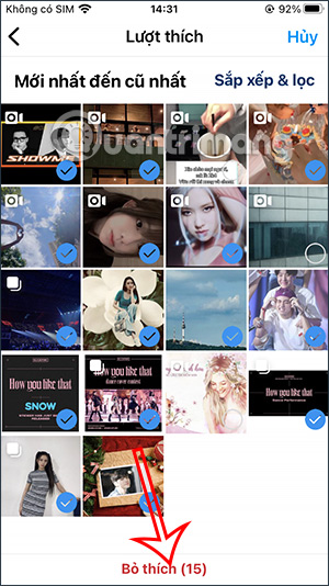 Bỏ thích trên Instagram