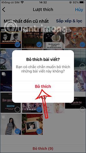 Đồng ý bỏ thích trên Instagram