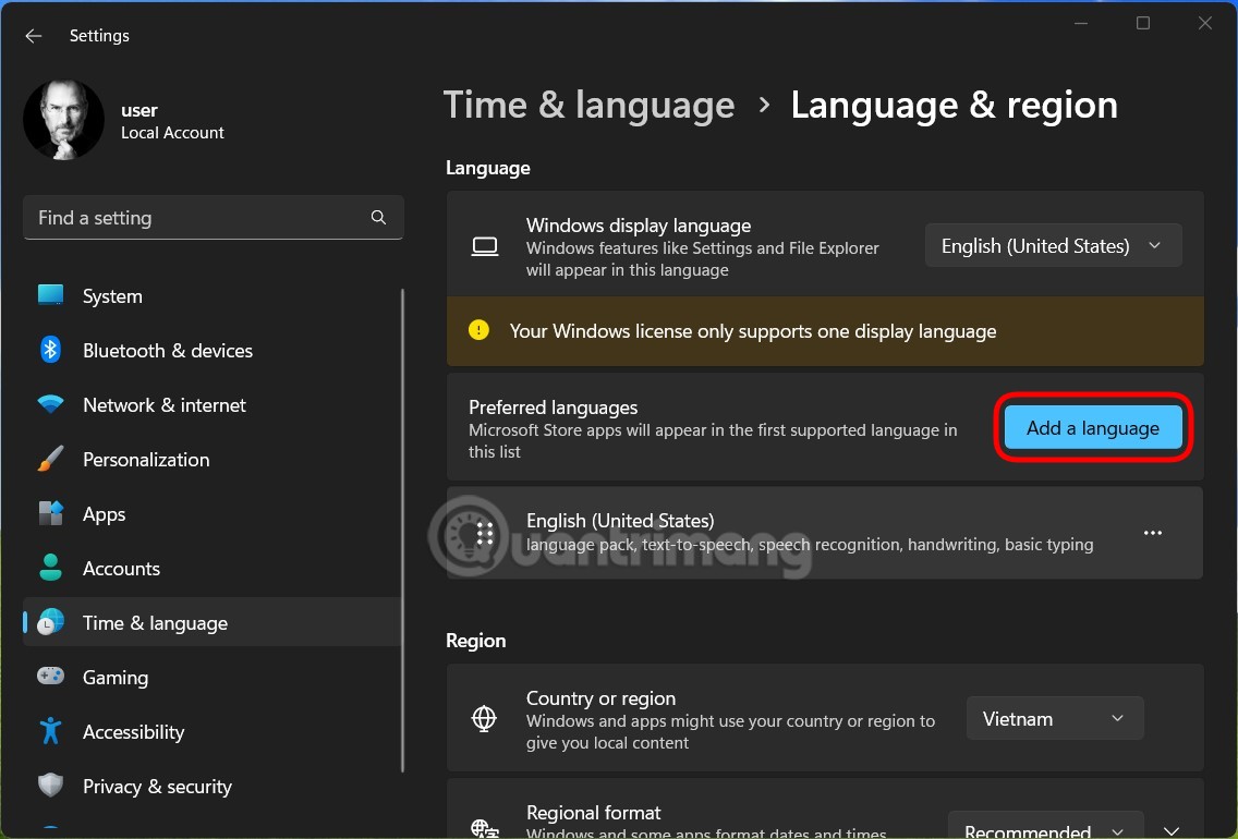 Trong phần Preferred languages chọn Add a language