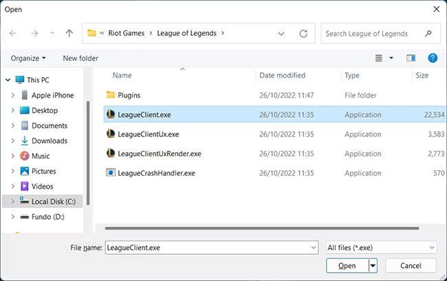 Hộp thoại chọn thủ công một game để thêm vào Intel Graphics Command Center