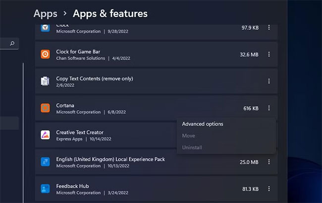 Tùy chọn menu Advanced options