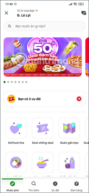Dịch vụ gọi đồ ăn trên Gojek