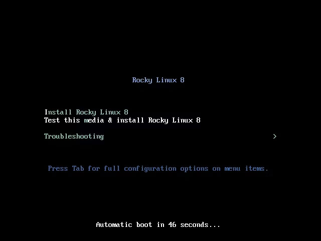 Màn hình cài đặt ban đầu của Rocky Linux