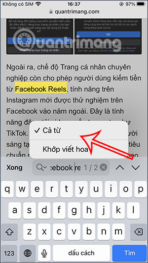 Chế độ tìm từ không viết hoa