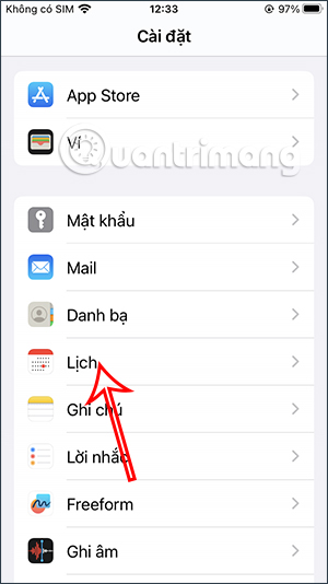 Chỉnh ứng dụng Lịch