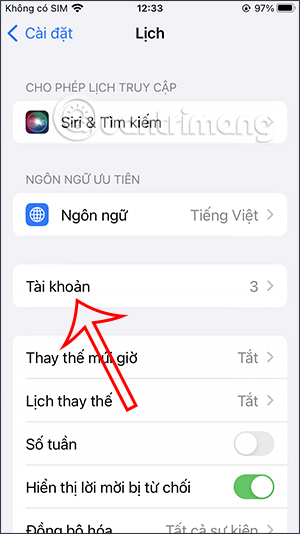 Thêm tài khoản cho Lịch