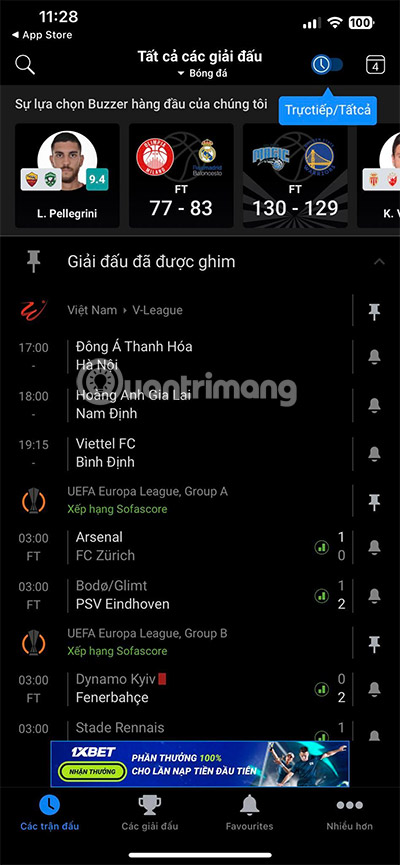 xem lich vleague moi nhat