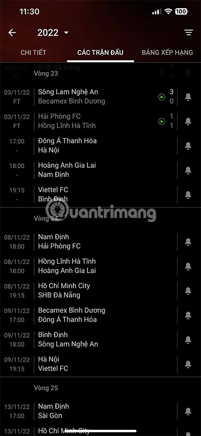 lịch thi đấu vleague