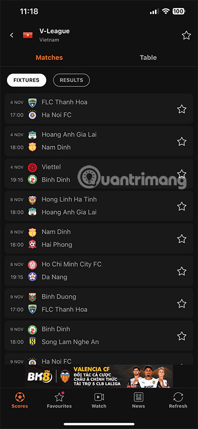lịch vleague