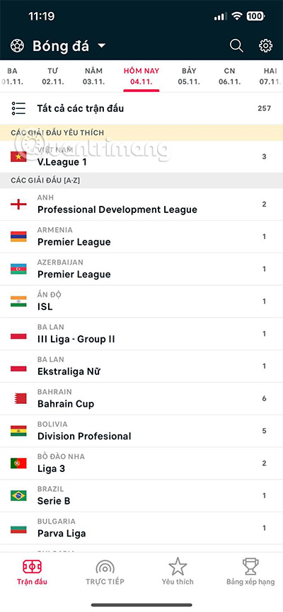 lịch vleague mới nhất