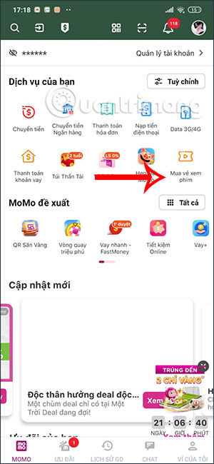 Mua vé xem phim trên MoMo
