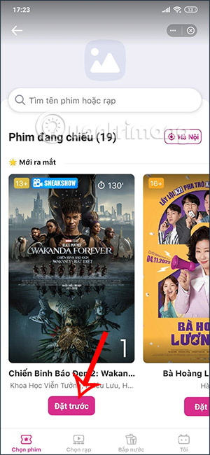 Đặt vé xem phím trên MoMo