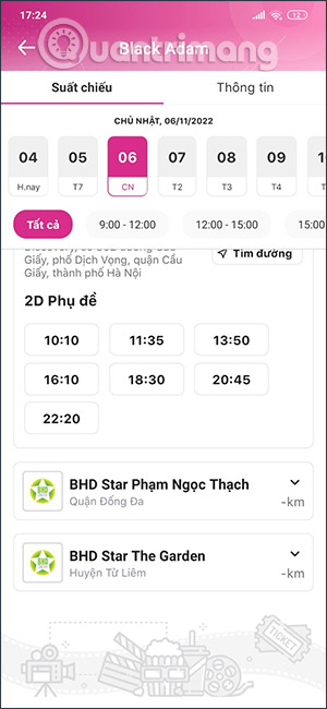 Chọn suất chiếu phim