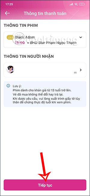 Thông tin đặt vé xem phim trên MoMo