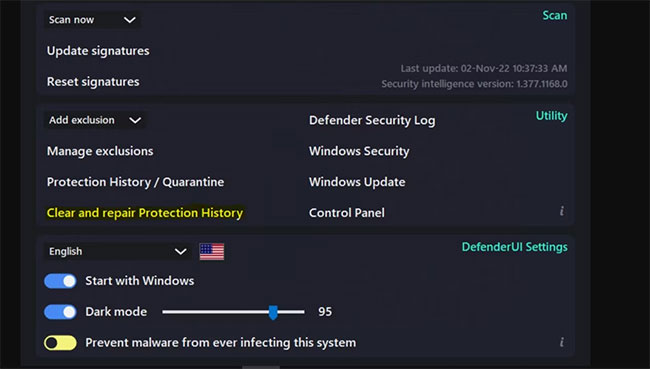 Cách sử dụng DefenderUI để sửa chữa Windows Protection History