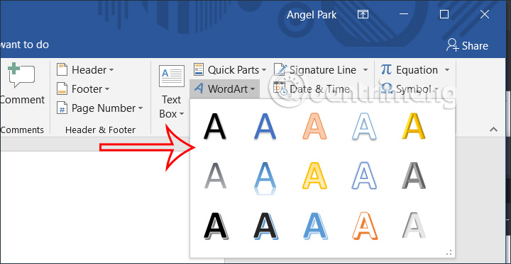 Select the effect for WordArt 