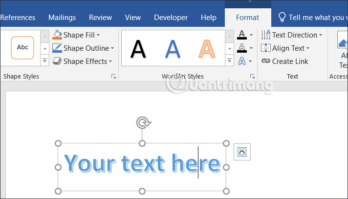 Chọn Text Effects WordArt