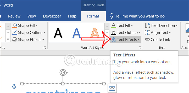 Chọn Text Effects WordArt
