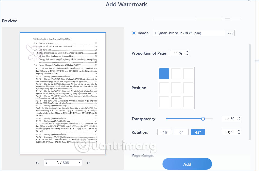 Chèn watermark cho PDF trên iTop PDF