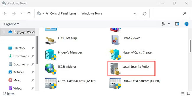 Mở Local Security Policy bằng menu Start