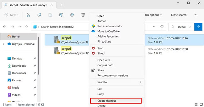 Tạo shortcut để mở Local Security Policy