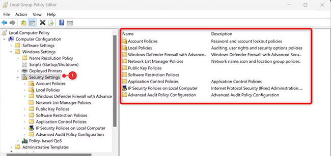 Nhấp đúp vào Security Settings