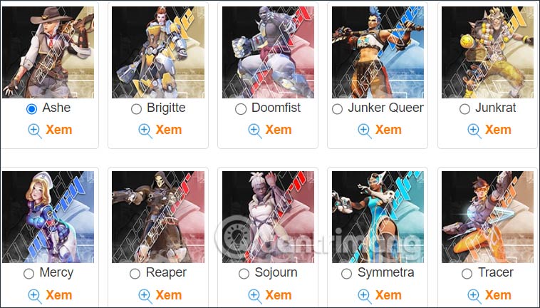 Chọn nhân vật trong game