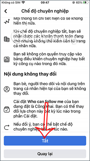 Tắt chế độ chuyên nghiệp Fb