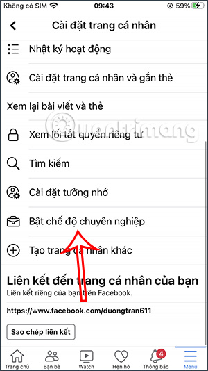 Bật chế độ chuyên nghiệp Facebook