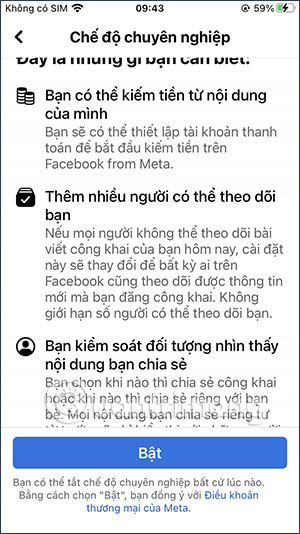 Chế độ chuyên nghiệp Facebook