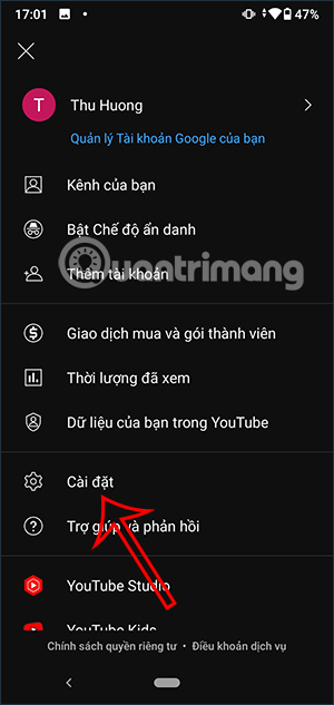 Cài đặt YouTube