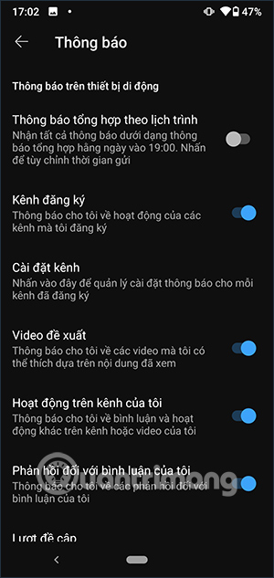 Nội dung thông báo YouTube