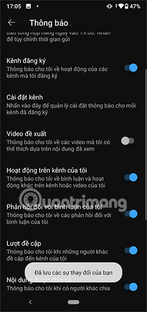 Tắt thông báo YouTube