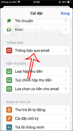Chỉnh Thông báo email trên Gmail iPhone