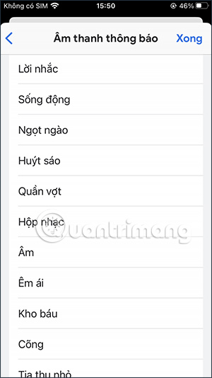 Âm thông báo email trên Gmail iPhone