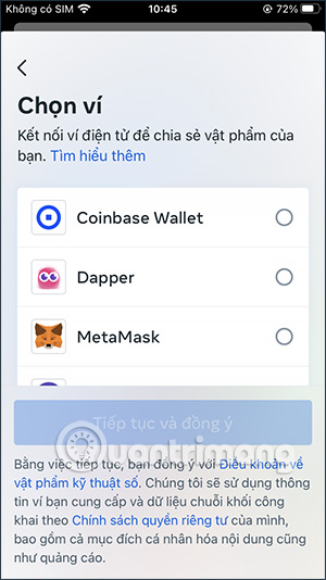 Các ví điện tử liên kết Vật phẩm kỹ thuật số trên Facebook