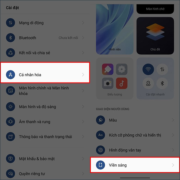 Chỉnh Viền sáng trên OPPO