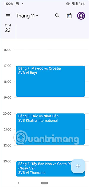 Xem lịch World Cup 2022 trên Android