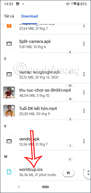 Mở tập tin lịch World Cup 2022