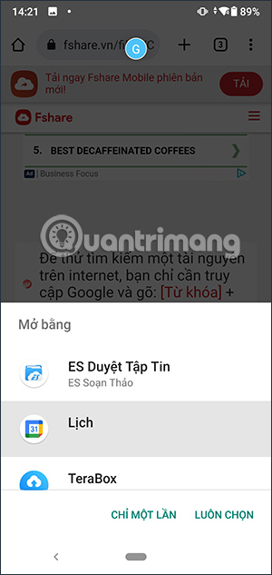 Mở tập tin Lịch